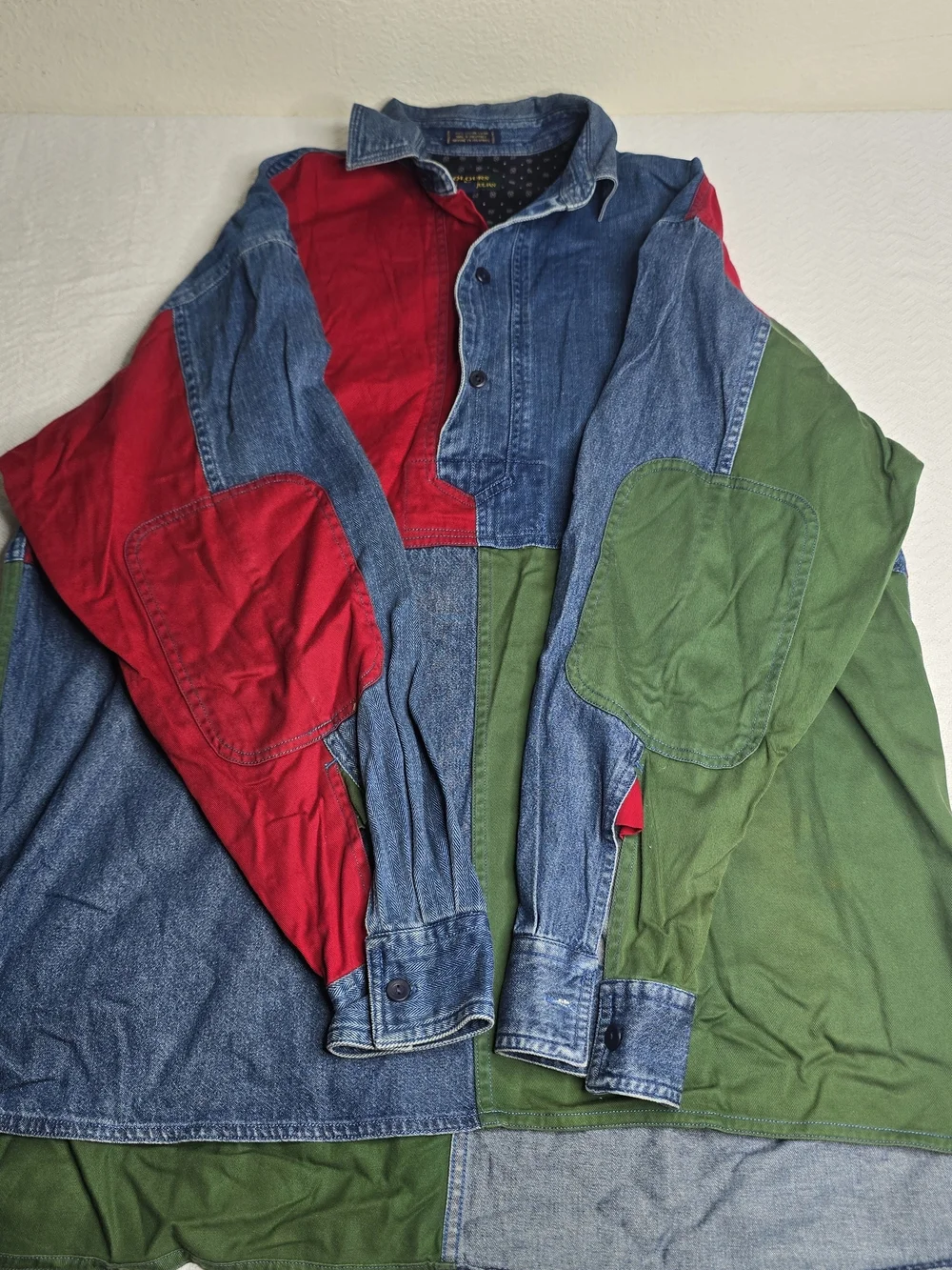 Colours by Alexander Julian Colorblock Denim Rugby Shirt Men's Medium Vintage